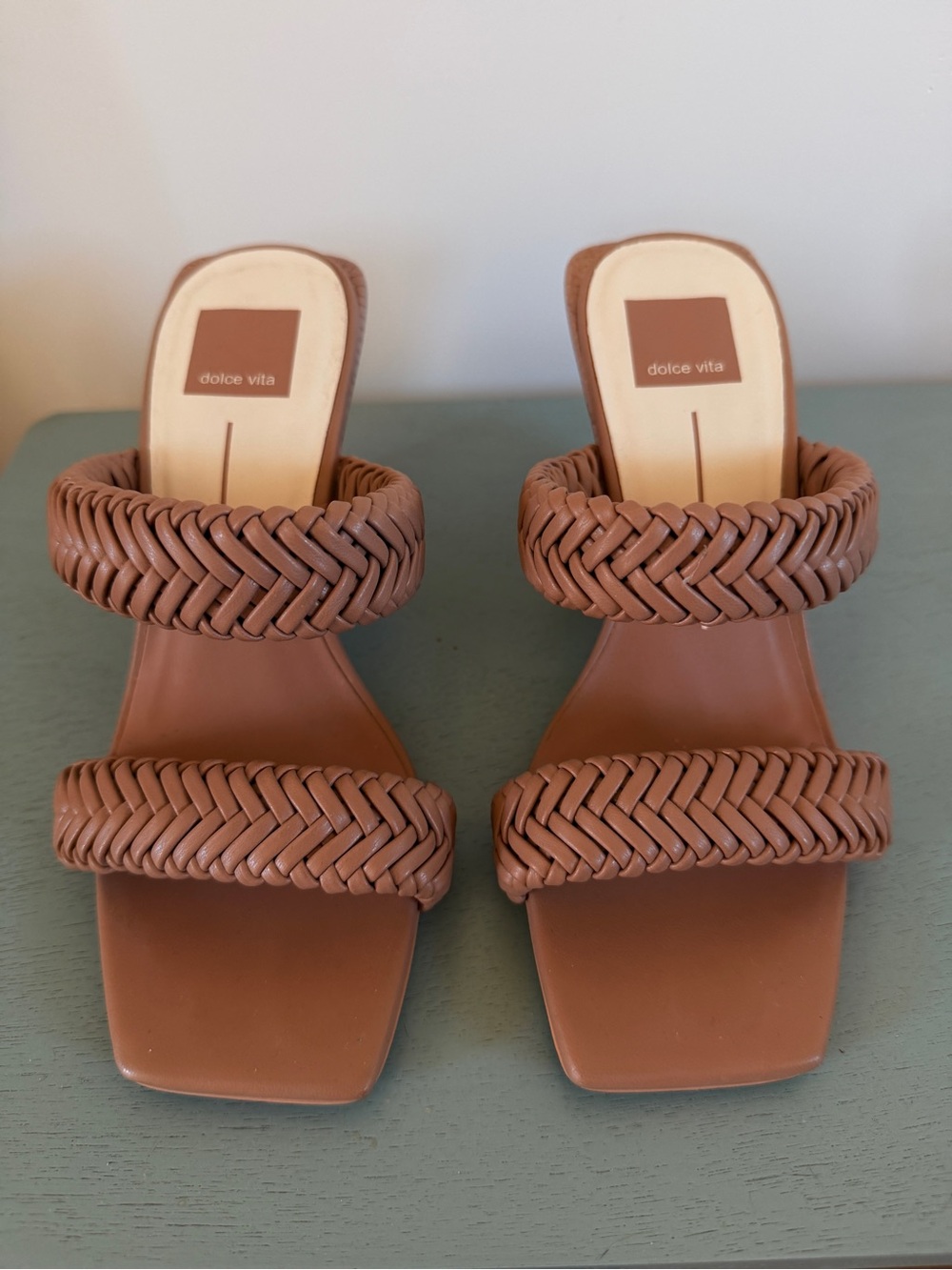 Dolce Vita Braided Two-Strap Slide Sandals - Cognac Brown